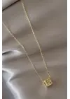 Küp Model Gold Renk Zirkon Taşlı R Harfli Kolye