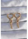  Altın Sarmal Çubuk Tasarımlı Uzun Küpe