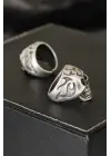 Kuru Kafa Tasarımlı Eskitme Gümüş Desenli Ayarlamalı Model Erkek Yüzük