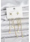 Kutup Yıldızı Model Gold Renk Pirinç Sallantılı Kadın Küpe