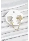 Kutup Yıldızı Model Çelik Gold Renk Zincir Bağlantılı Ear Cuff Küpe Seti