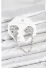 Kutup Yıldızı Model Çelik Gümüş Renk Zincir Bağlantılı Ear Cuff Küpe Seti