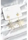 Kutup Yıldızı Model Zirkon Taşlı Pirinç Kadın Küpe