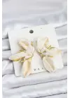 Lotus Model Beyaz Renk Tüllü Kadın Küpe