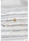 Lotus Çiçeği Model Gold Renk Minimal Kelepçe Bilezik