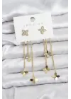 Lotus Model Gold Renk Pirinç Sallantılı Kadın Küpe