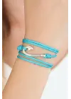 Mavi Renk Gümüş Metal Kancalı Bayan Çoklu Bileklik