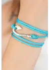 Mavi Renk Gümüş Metal Kancalı Bayan Çoklu Bileklik