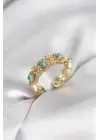 Mavi Taşlı Gold Renk Vintage Kadın Yüzük