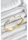 Mineli Çelik Beyaz Mermer Motifli Gold Renk Kadın Kelepçe