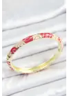 Mineli Pirinç Kırmızı Pembe Sarmal Desenli Gold Renk Kadın Kelepçe