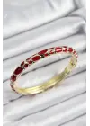 Mineli Çelik Kırmızı Petek Motifli Gold Renk Kadın Kelepçe
