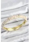 Mineli Çelik Krem Çiçek Motifli Gold Kadın Kelepçe