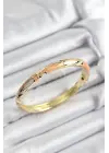 Mineli Çelik Krem Ve Turuncu Mermer Motifli Gold Renk Kadın Kelepçe