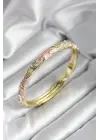 Mineli Pirinç Pembe Çiçek Desenli Gold Renk Kadın Kelepçe