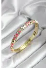 Mineli Pirinç Pembe Çiçek Desenli Gold Renk Kadın Kelepçe