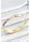Mineli Pirinç Pembe Desenli Gold Renk Kadın Kelepçe