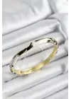 Mineli Çelik Siyah Ve Beyaz Mermer Motifli Gold Renk Kadın Kelepçe