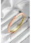 Mineli Pirinç Yavru Ağzı Çiçek Desenli Zirkon Taşlı Gold Renk Kadın Kelepçe