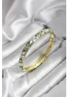 Mineli Pirinç Yeşil Çiçek Desenli Zirkon Taşlı Gold Renk Kadın Kelepçe (çap 60 mm)