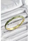 Mineli Çelik Yeşil Çiçek Motifli Gold Renk Kadın Kelepçe