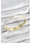 Mineli Çelik Zirkon Taşlı Beyaz Çiçek Motifli Gold Kadın Kelepçe