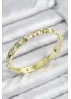 Mineli Çelik Zirkon Taşlı Beyaz Çiçek Motifli Gold Kadın Kelepçe