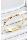 Mineli Pirinç Zirkon Taşlı Kırmızı Çiçek Desenli Gold Renk Kadın Kelepçe