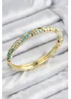 Mineli Çelik Zirkon Taşlı Turkuaz Krem Çiçek Motifli Gold Kadın Kelepçe