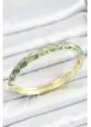 Mineli Pirinç Zirkon Taşlı Yeşil Çiçek Desenli Gold Renk Kadın Kelepçe