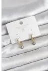 Minimal Nazarlı Model Gold Renk Zirkon Taşlı Kadın Küpe