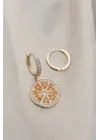 Minimal Taşlı Portakal Model Küpe
