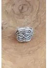 Motifli Gümüş Renk Ayarlanabilir Erkek Yüzük