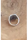 Motifli Gümüş Renk Ayarlanabilir Erkek Yüzük