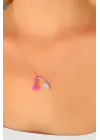 Nazar Boncuklu Pembe Renk Taşlı Rose Bayan Kolye