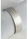 Otantik Gümüş Renk Motif İşleme Detay Plaka Erkek Bileklik