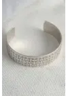 Otantik Gümüş Renk Motif İşleme Detay Plaka Erkek Bileklik