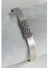 Otantik Gümüş Renk Zincir İşleme Plaka Model Erkek Bileklik