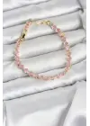 Pembe Kare Zirkon Taşlı Gold Renk Pirinç Su Yolu Kadın Bileklik