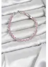 Pembe Kare Zirkon Taşlı Gümüş Renk Pirinç Su Yolu Kadın Bileklik