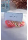 Pembe Karışık Renk Boncuk Halka Kadın Küpe Seti