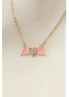 Pembe Mineli Kanat Taşlı Kalp Kolye