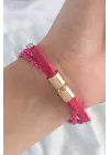 Pembe Renk Zirkon Taşlı Çoklu Bileklik