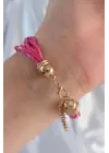 Pembe Renk Zirkon Taşlı İpli Çoklu Bileklik