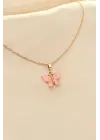 Pembe Sedefli Kelebek Figürlü Kadın Kolye