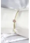 Pembe Zirkon Taşlı Kalp Model Gold Renk Kadın Bileklik