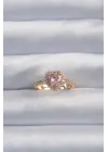  Altın Renk Pembe Zirkon Taşlı Charm Model Ayarlanabilir Yüzük
