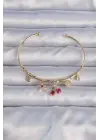 Pirinç Altın Renk Zirkon Taşlı Kiraz Figürlü Charm Bileklik