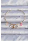 Pirinç Altın Renk Zirkon Taşlı Teddy Figürlü Charm Bileklik