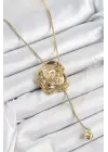 Pirinç Asansörlü Gül Model Gold Renk Kadın Kolye